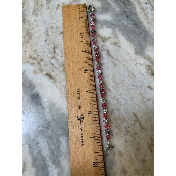 Pink Rose AB Crystals with Daisy Sterling Silver Bracelet #handmade - Picture 5 of 5